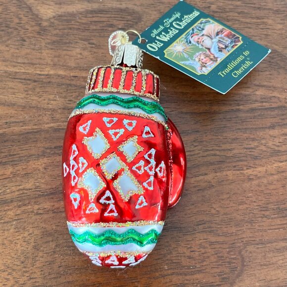 Merck Family's Old World Christmas "Nordic Mitten" Blown Glass Ornament 2003 Vtg - Picture 1 of 9